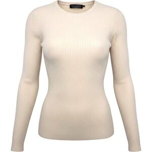 Dialogue Merino Wool Blend Crewneck Sweater Cream Ivory Small Minimalist Knit